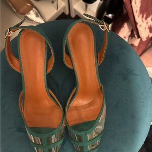 Green Clear-Panel Slingback Heels - Womens